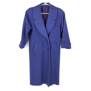 VINTAGE Womens Wool Coat Jacket 12 Blue Double Breasted Overcoat Lined USA